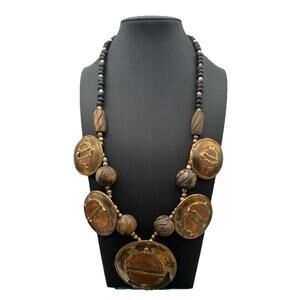 Vintage Chunky Statement Copper / Brass Metal Necklace Brutalist Artsy Boho